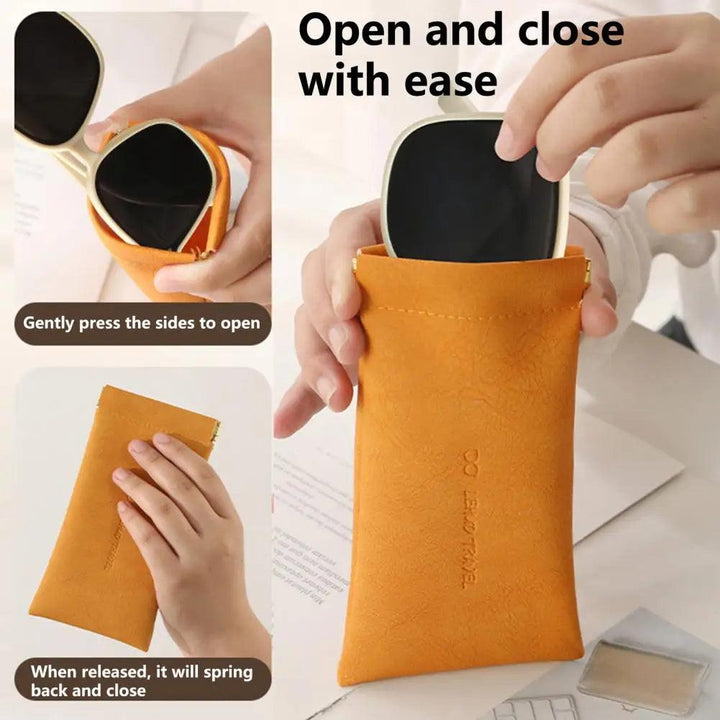 Sun Glasses Pouch Automatic Closing Built-in Fluff Storing Leather Glasses Bag Sealing Coins Keys Jewelry Organizer Eyewear Bag MRLOUIS