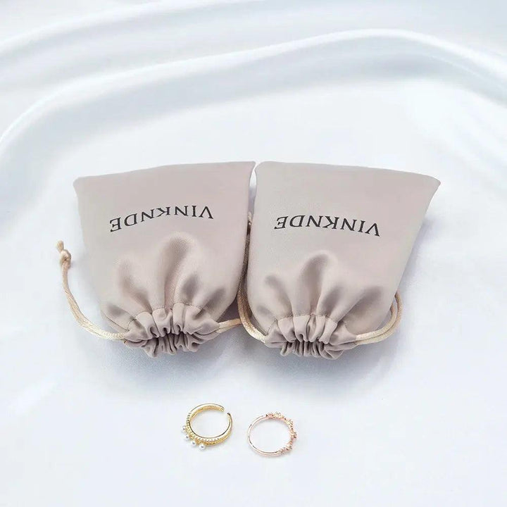 50pcs Custom Logo Drawstring Gift Bags Jewelry Organizer Small Pouches 7X9cm Silk Satin Ring Earrings Wedding Favor Candy Bag - MRLOUIS