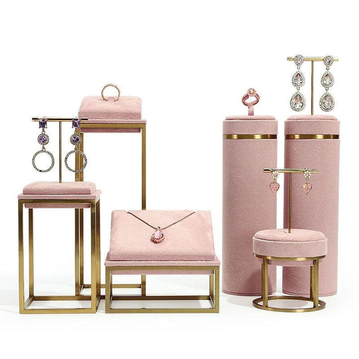 Pink Color Jewelry Shop Window Display Stand Metal Necklace Holder Earring Organizer Pendant Show Rack Bust Photo Props - MRLOUIS