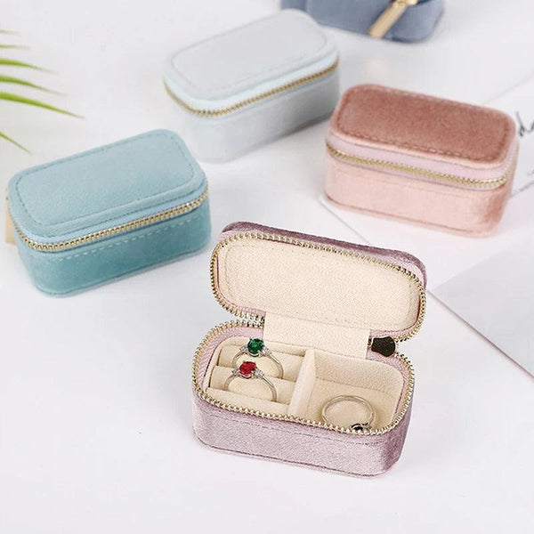 1pcs Mini Velvet Ring Box Jewelry Storage Case Single Layer Earrings Necklace Organizer Candy Color Zipper Bag Travel Portable MRLOUIS